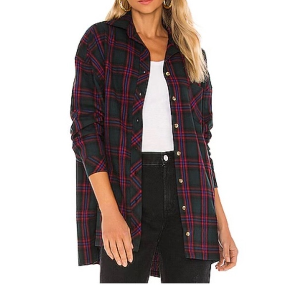 NEW NWOT LOVERS AND FRIENDS GELA OVERSIZED TOP PLAID FLANNEL BUTTON SHIRT XS - Picture 1 of 5